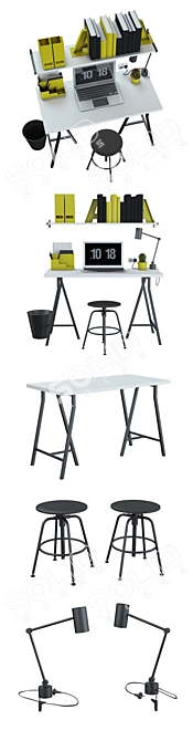 Sleek White and Gray Work Zone Set 3D model image 2