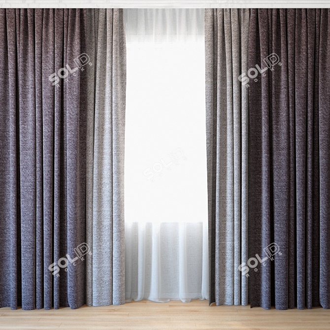 Elegant Sheer: Curtains with Tulle 3D model image 1