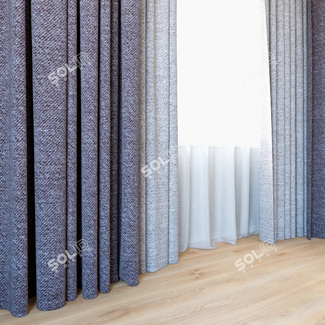 Elegant Sheer: Curtains with Tulle 3D model image 2