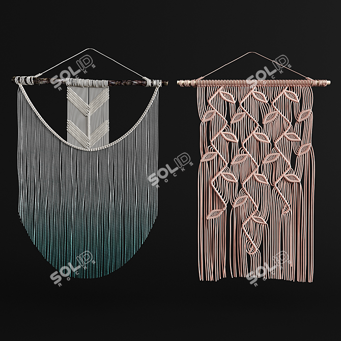 Elegant Macrame Wall Hanging 3D model image 2