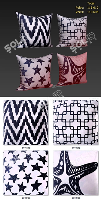 Set of 4 Decorative Pillows | Phantoscope Collection 3D model image 2