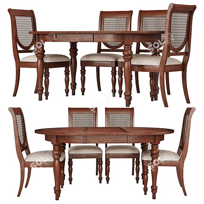Elegant Victoria Tobacco Dining Set 3D model image 1