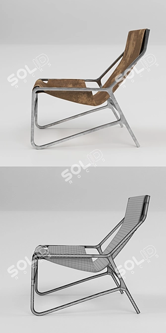 Sleek Steel Brown Leather Chair 3D model image 2