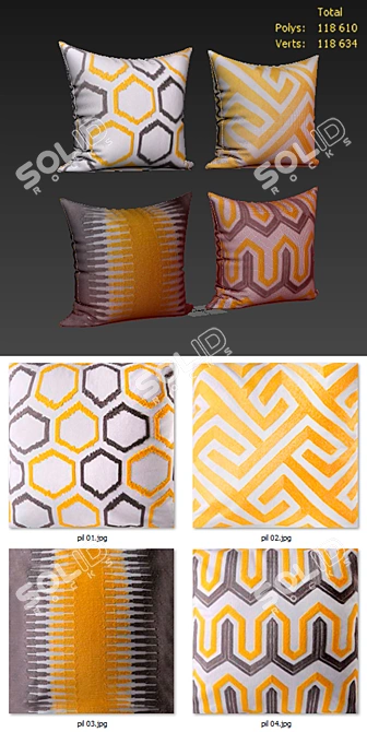 Decorative Pillow Set - 4 Piece Collection 3D model image 2
