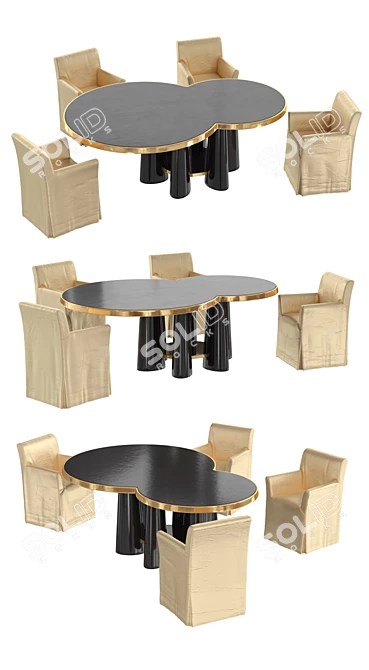 Modern Central Table & Chair Set 3D model image 2