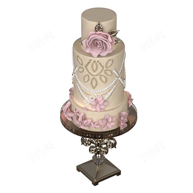 Elegant Bliss Wedding Cake 3D model image 2