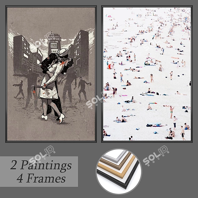 Artistic Wall Set: Paintings and Frames 3D model image 1