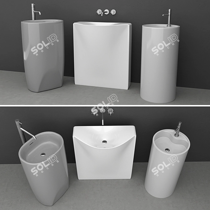 Modern Freestanding Washbasin Set 3D model image 1