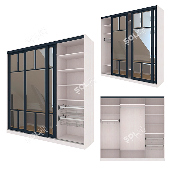 Modern Sliding Wardrobe with Mirrored Doors 3D model image 1