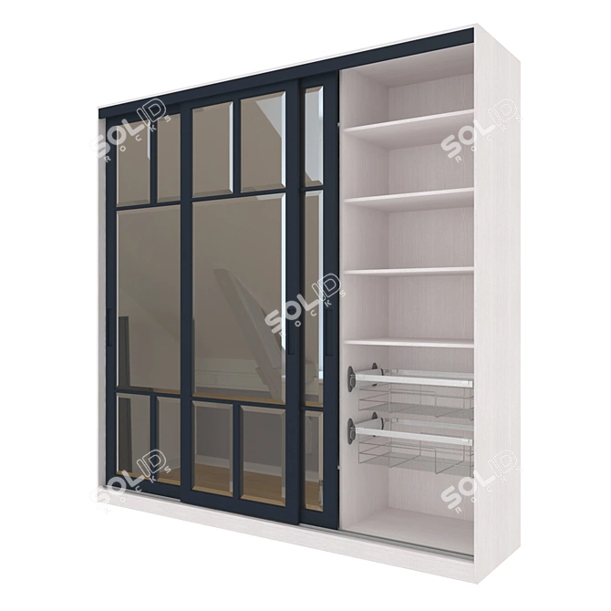 Modern Sliding Wardrobe with Mirrored Doors 3D model image 2