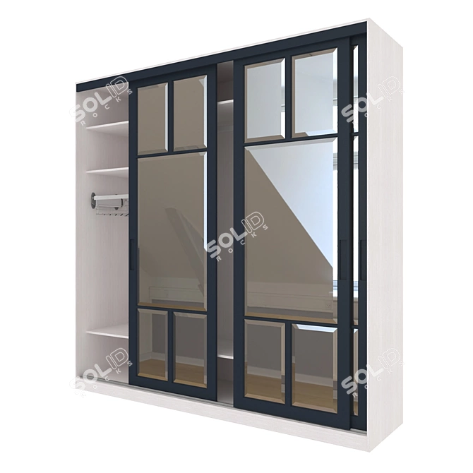 Modern Sliding Wardrobe with Mirrored Doors 3D model image 3