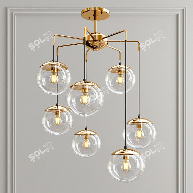 Sleek Brass Bubble Chandelier 3D model image 1