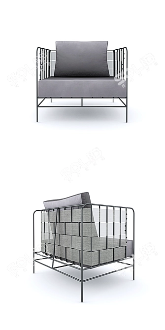 Elegant Metal Outdoor Armchair 3D model image 2