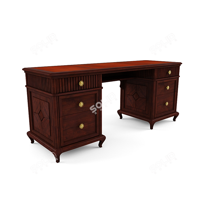 Handcrafted Leather-Inlay Solid Wood Desk 3D model image 1