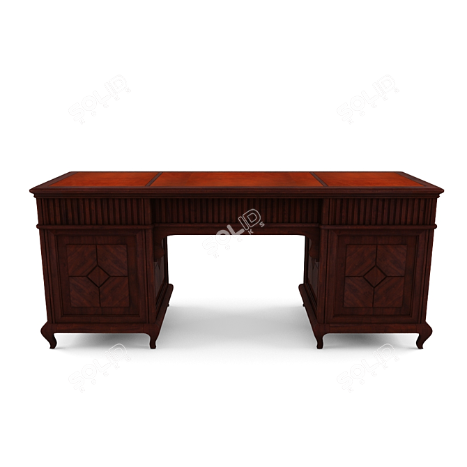 Handcrafted Leather-Inlay Solid Wood Desk 3D model image 2