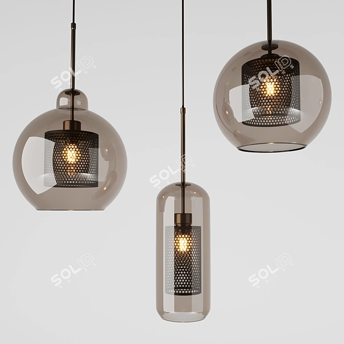 Industrial Amber Pendant Light 3D model image 1