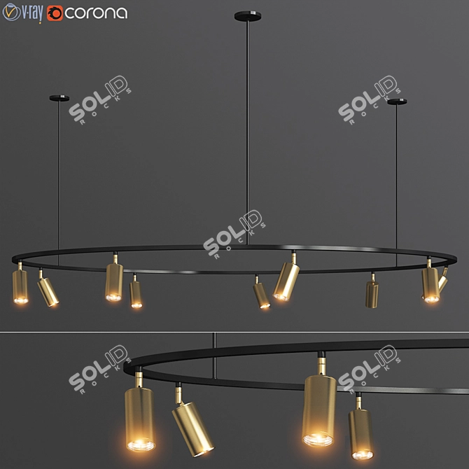 Industrial Brass Glass Pendant Lamp - Lino Round Spotlight 3D model image 1