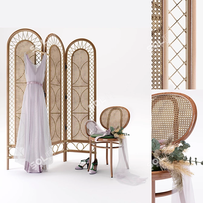 Bride's Dream Set: Chair & Rattan Screen  3D model image 1