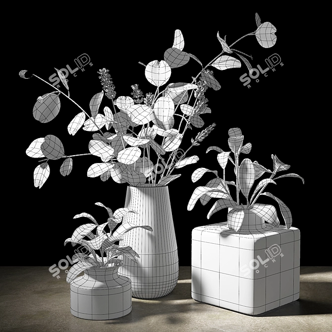 Lush Greenery Trio: Lamb's Ear, Eucalyptus, Lavender 3D model image 2