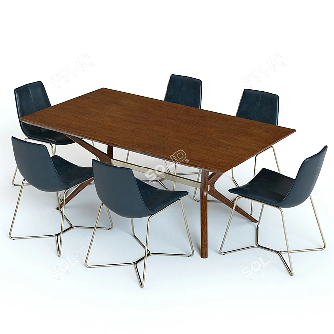 West Elm Wright Table and Slope Chairs 3D Set 3D model image 2