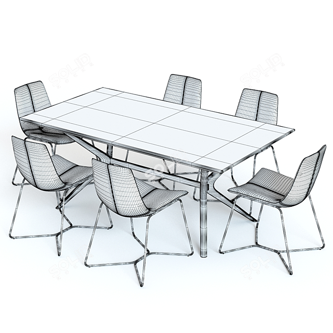 West Elm Wright Table and Slope Chairs 3D Set 3D model image 3