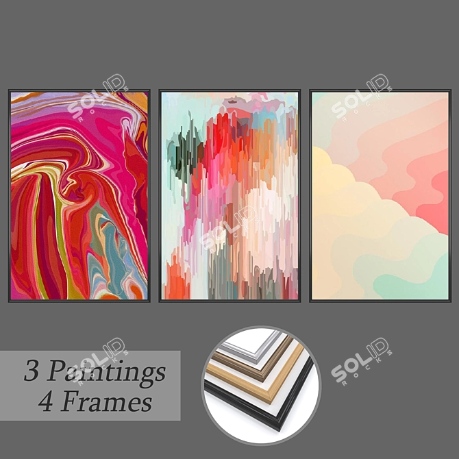 Wall Art Set No 737: 3 Paintings, 4 Frame Options 3D model image 1