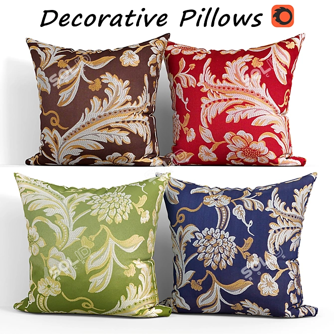 Elegant Decorative Pillow Set 3D model image 1