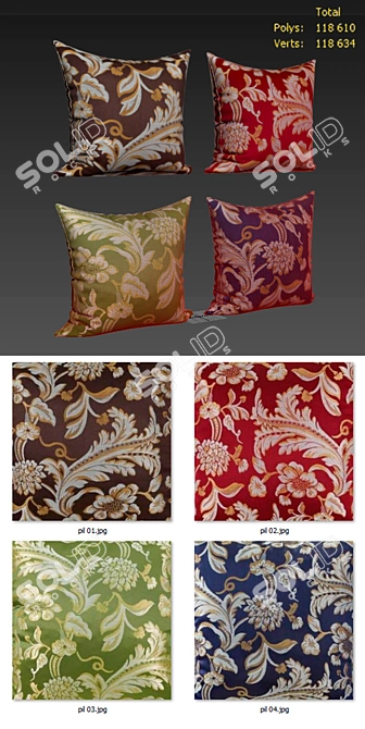 Elegant Decorative Pillow Set 3D model image 2