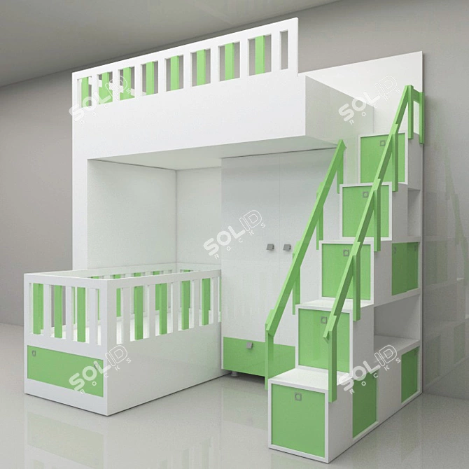 Multipurpose Children Bed - Save Space 3D model image 1