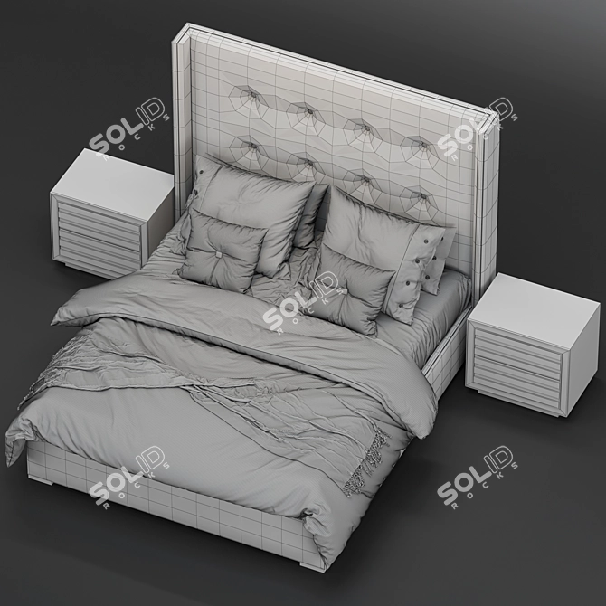 Luxury Tompkins Box Tufted Bed 3D model image 3