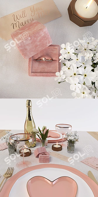 Title: Love's Proposal: Romantic Restaurant Table for Two 3D model image 2