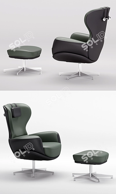 Elegant Swivel Leather Armchair 3D model image 2