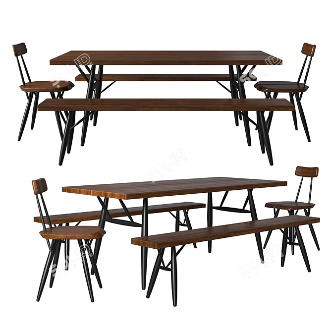 Modern Artek Pirkka Collection: Table, Chair, Bench 3D model image 1