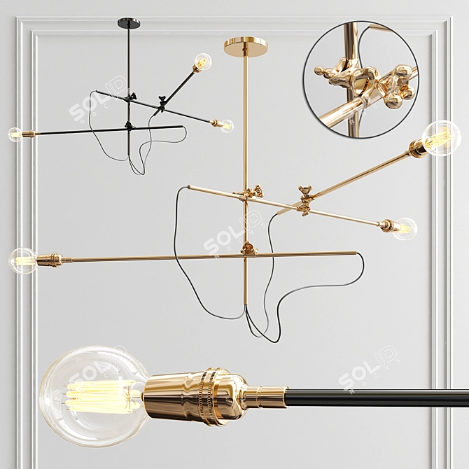 Elegant Brass Chandelier by Workstead 3D model image 1