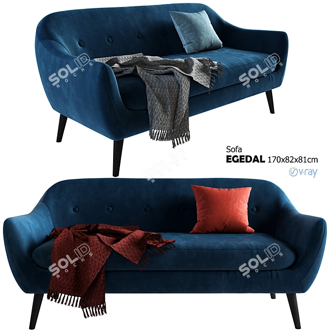 Egedal 2.5-Seat Velvet Sofa 3D model image 1