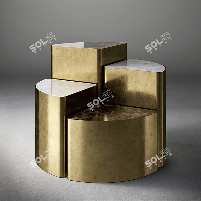 Marble Brass 4-Level Table 3D model image 1