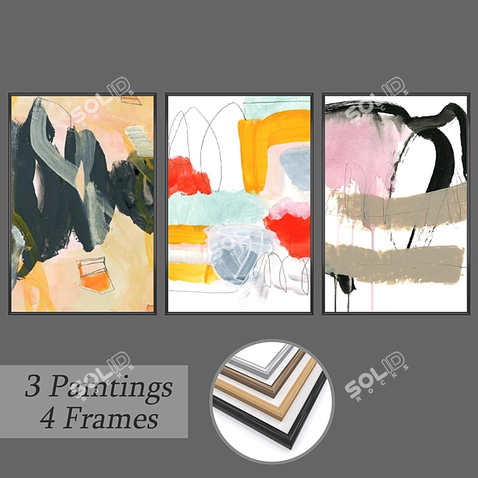 Artistic Framed Wall Painting Set 3D model image 1