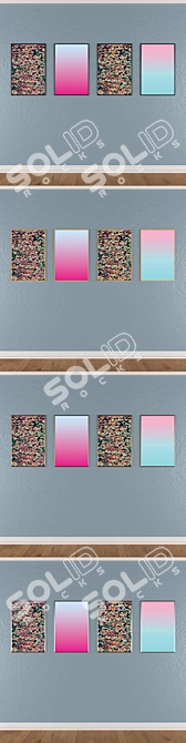 Modern Art Set: 4 Paintings, 4 Frame Options 3D model image 3