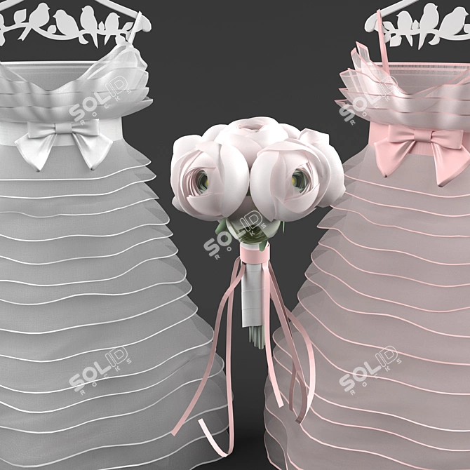 Elegant White and Pink Wedding Ensemble 3D model image 2