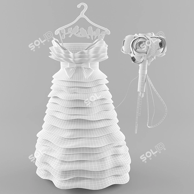 Elegant White and Pink Wedding Ensemble 3D model image 3