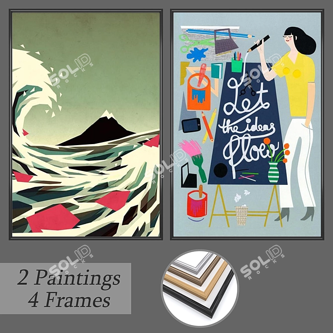 Versatile Wall Art Set with 2 Paintings & 4 Frame Options 3D model image 1
