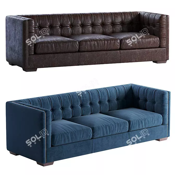 Vintage Distressed Leather Sofa 3D model image 1