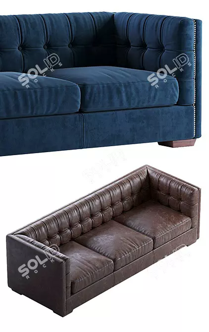 Vintage Distressed Leather Sofa 3D model image 2
