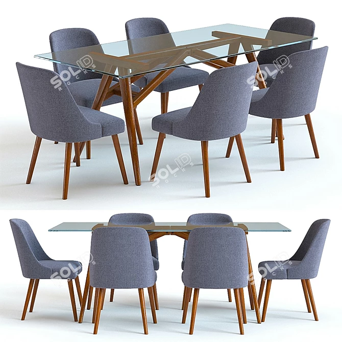 West Elm Jensen Table & Chairs: Mid-Century Modern Set 3D model image 1