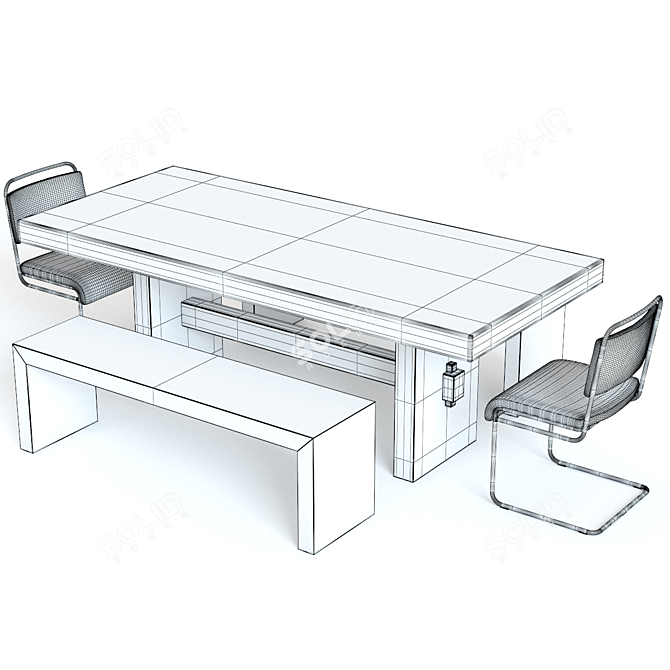 Rustic Dining Set: West Elm Emmerson Table & Industrial Chairs 3D model image 3