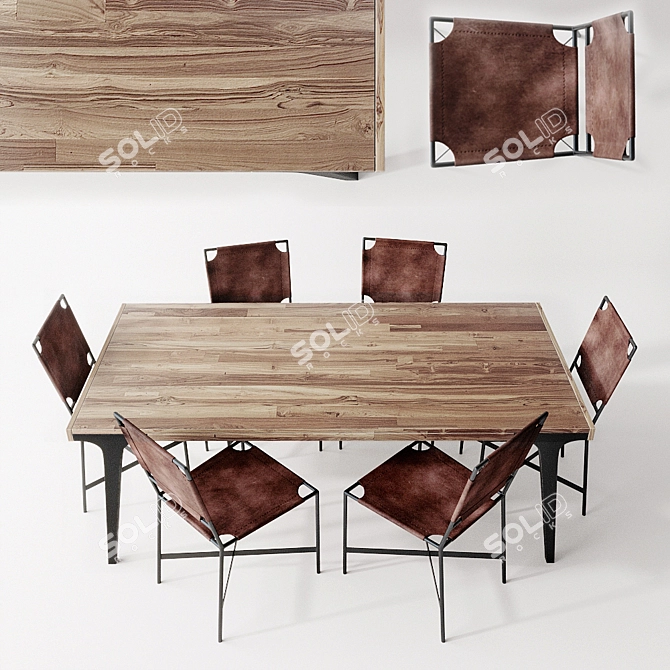 Laredo Brown Leather Dining Chair & Lakin Extendable Dining Table 3D model image 2