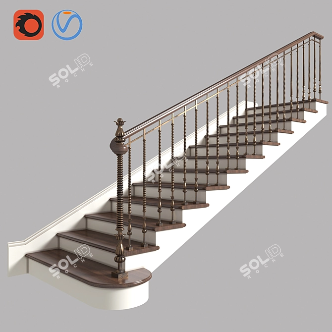 Modern Steel Stairs 3D model image 1