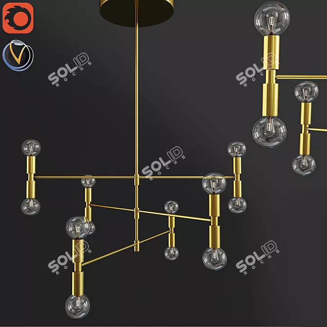 YOKA Gold & Black Pendant Chandelier 3D model image 1