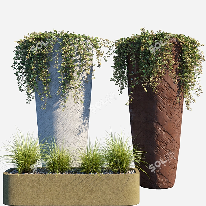 7-Piece Outdoor Set with Vases 3D model image 1