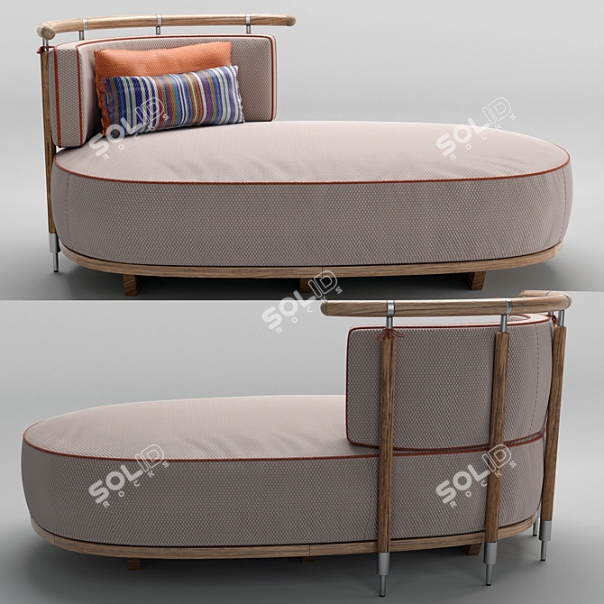 Marine-Inspired Teak Chaise Longue 3D model image 1
